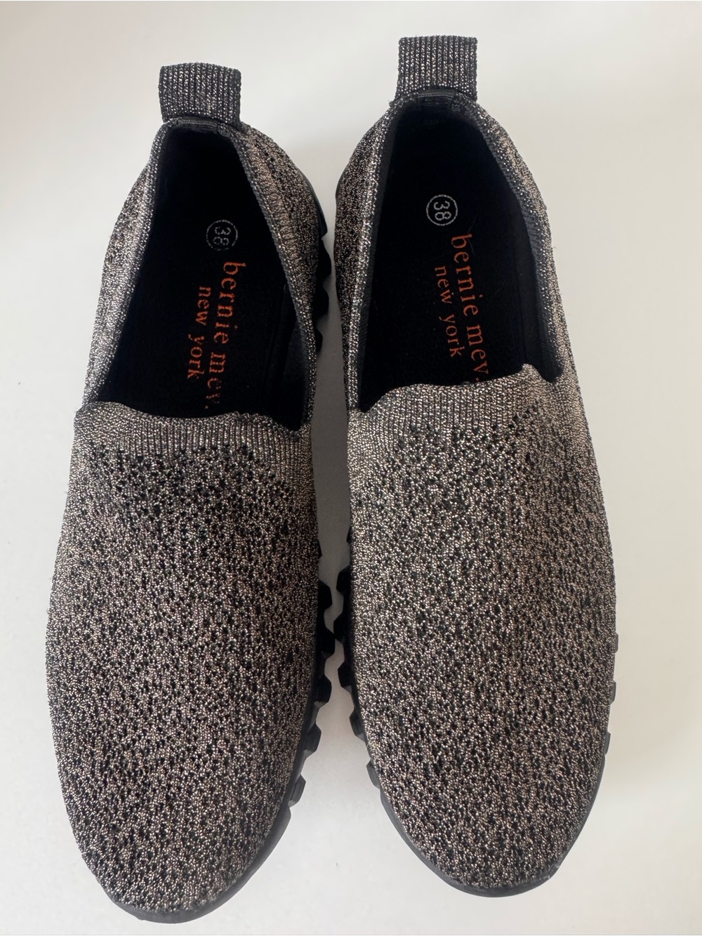 Bernie Mev Orly Metallic Knit Slip On Sneakers Gunmetal Bronze EU 38 US 7.5